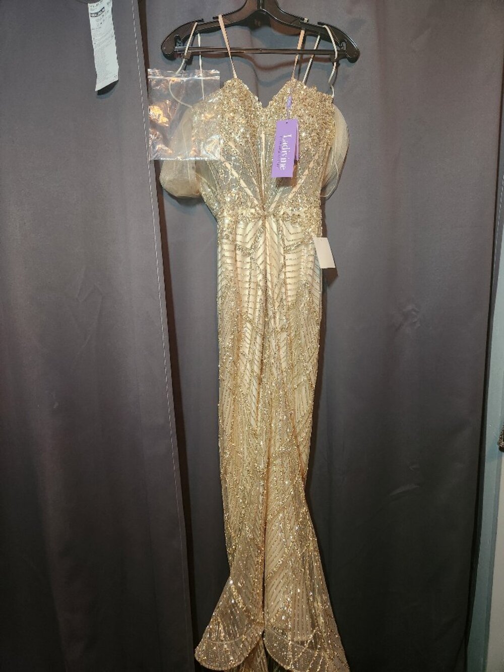 Strapless beaded gown gold size eight